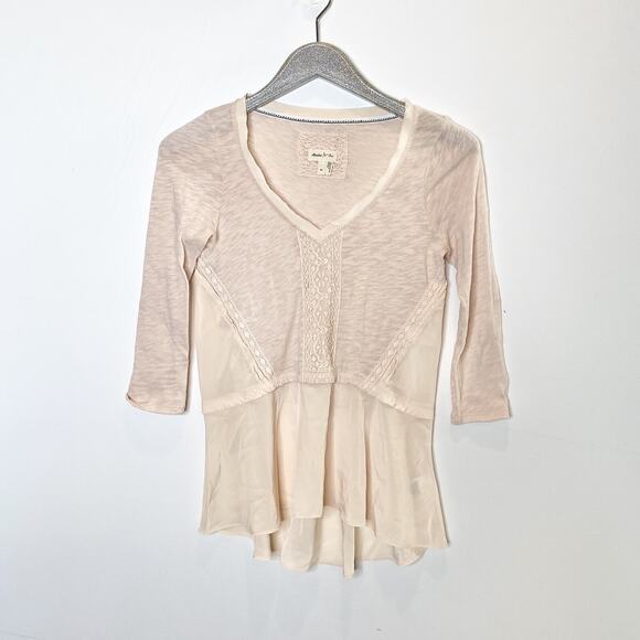 Meadow Rue Anthropologie Pink Chiffon Malia Peplum Top Size XS - Picture 2 of 6